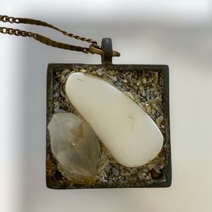 brooch square modern rock garden style with quartz natural stone delicate chain